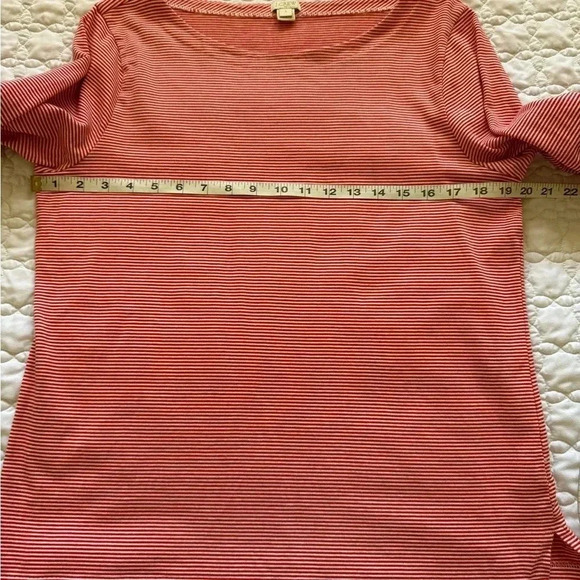 J. Crew Red & White Pinstriped 3/4 Bell Sleeve 100% Cotton Boat Neck Top Size L - Picture 7 of 16
